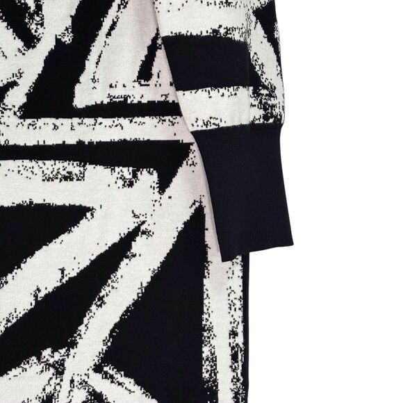 Chicos Long Sweater Cardigan Duster Open Front Size 1 Medium Black White Geo - Picture 6 of 11